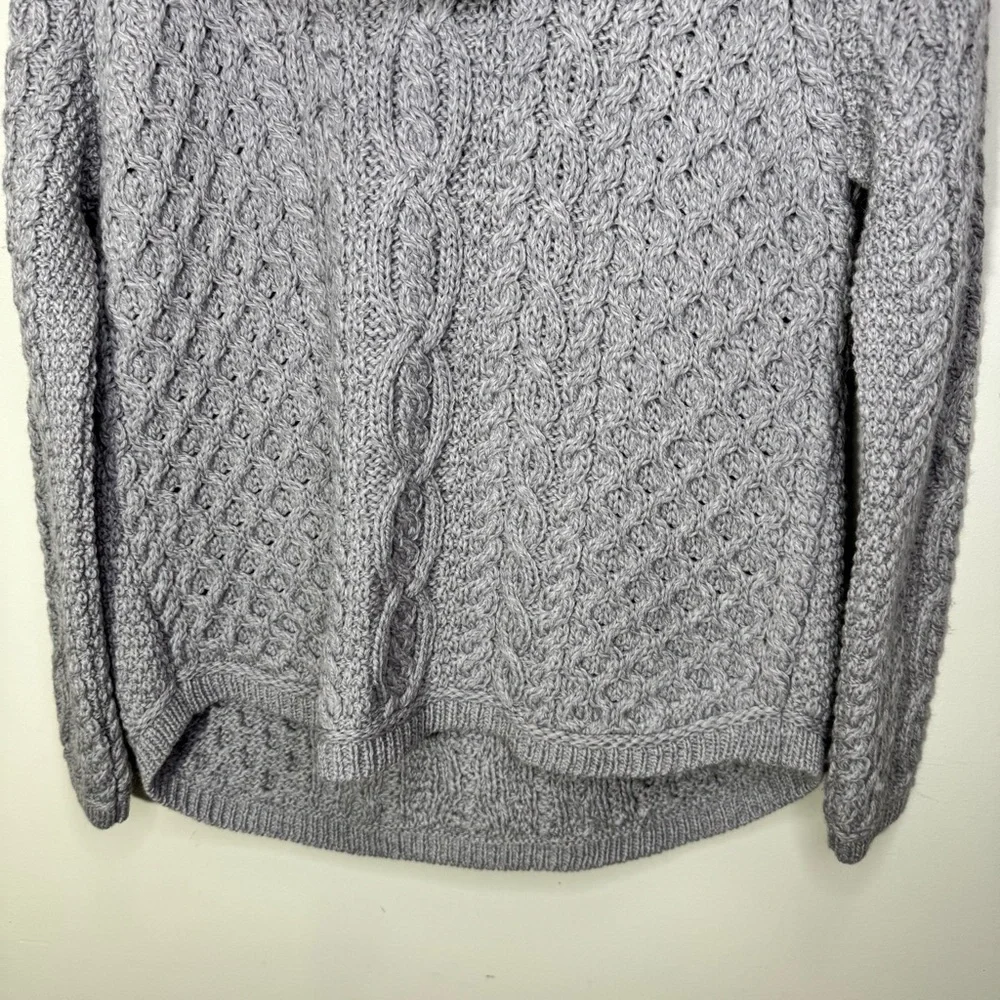 Aran Mor Cowl Button Neck Merino Wool Cable Knit Grey Sweater Size Medium NWT - Picture 4 of 9